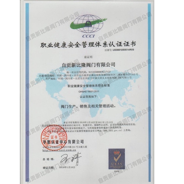 职业健康安全管理体系认证证书